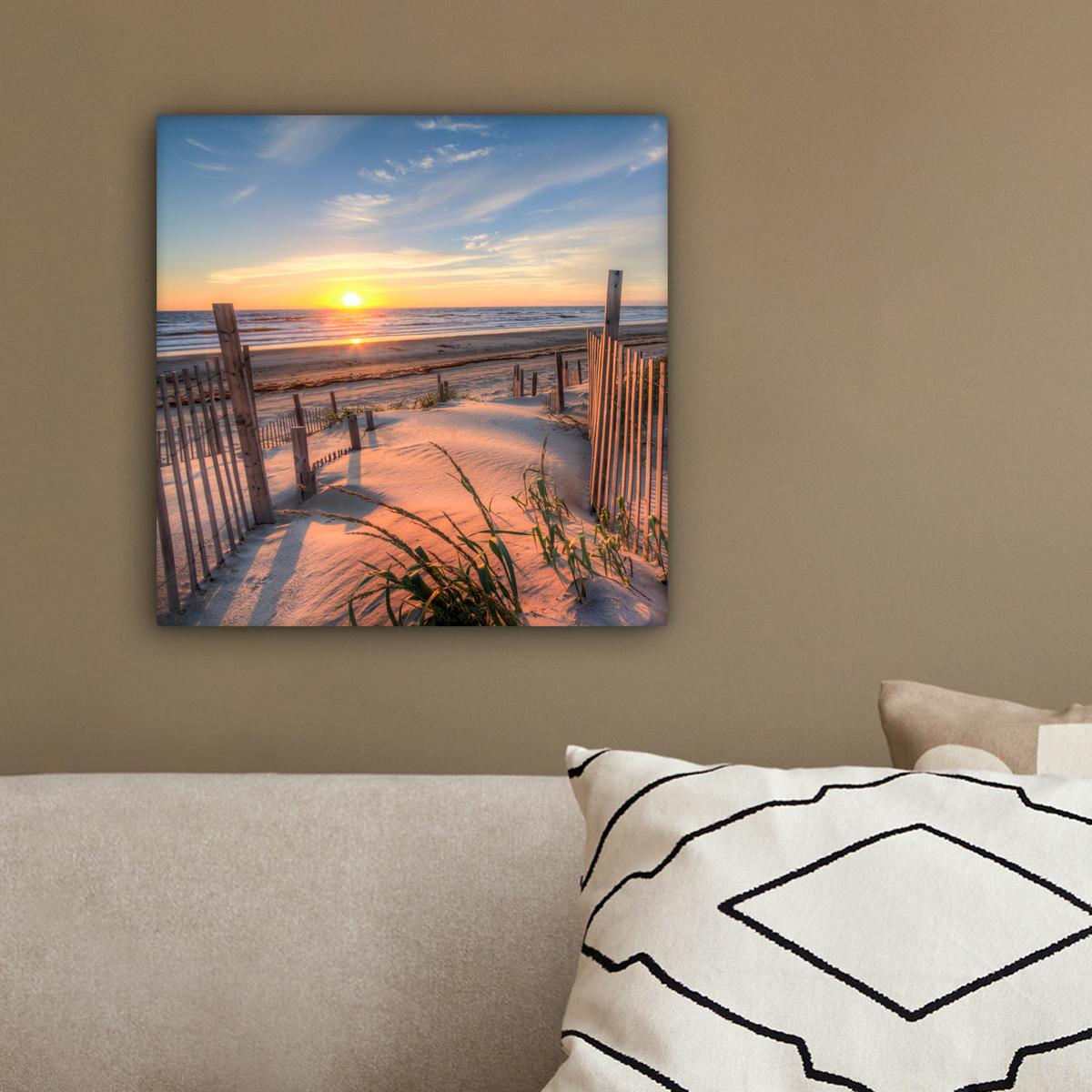 LEINWANDBILD Strand - Meer - Düne - Sonnenuntergang - Landschaft Deko Wohnzimmer 20x20 cm - Beige, Textil (20/20cm) - MuchoWow