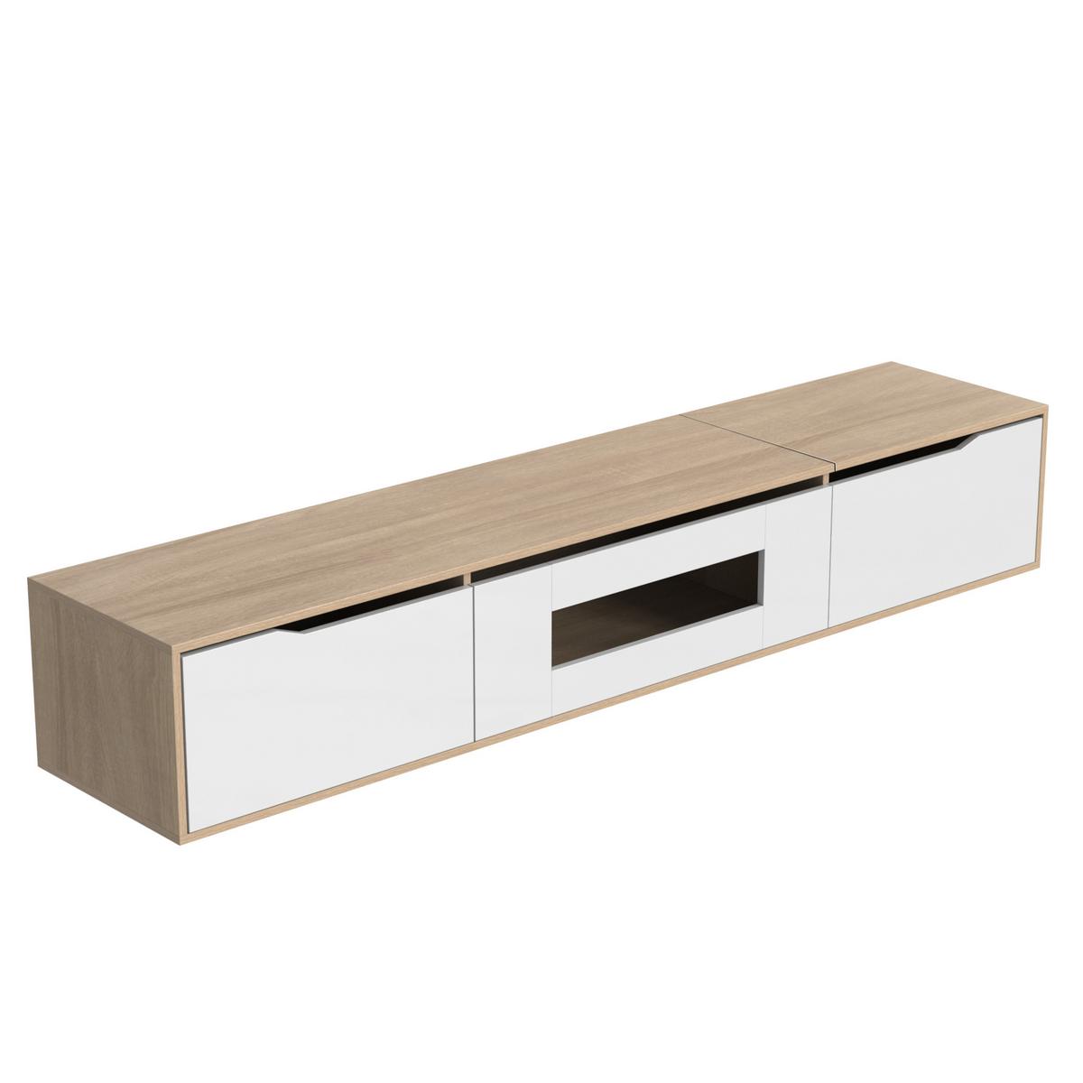 TV-LOWBOARD 180 cm in Weiß Hochglanz & Holz-Optik - Weiß, Holzwerkstoff (180/30/35cm) - Urban Meuble