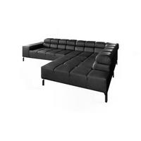 ECKSOFA NELSON Schwarz Leder - Schwarz, Leder/Metall (321/216cm) - KAWOLA
