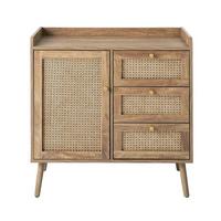 KOMMODE mit 1 Tür und 3 SchubladenRattanfronten und Holzfüßen 39/79,5/80 cm - Apfelbaumfarben, Holzwerkstoff (39/79.5/80cm) - Calicosy