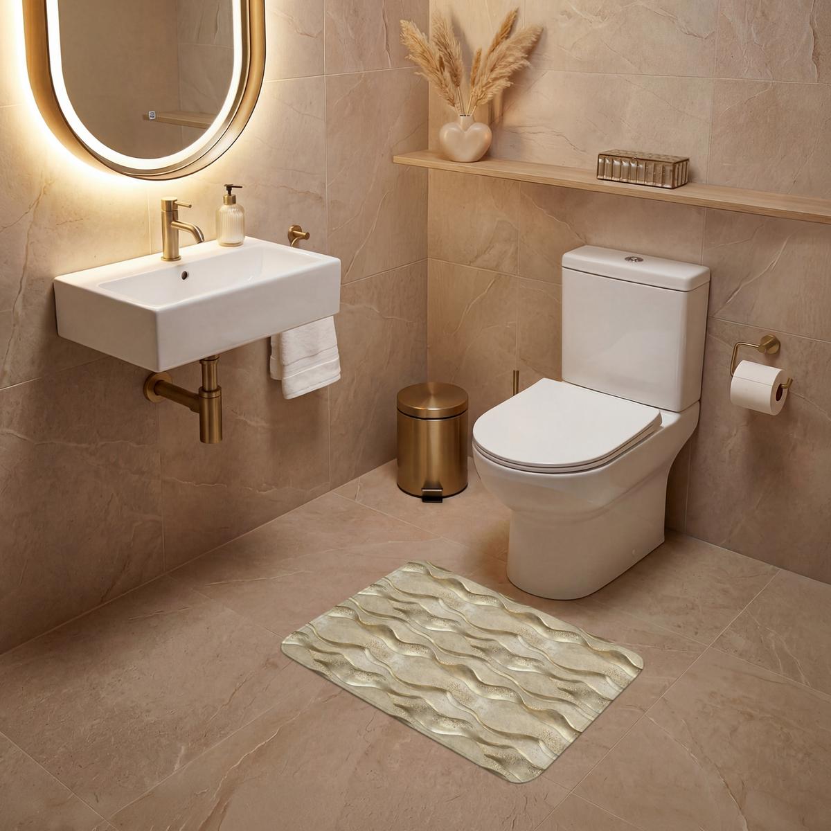 WC-VORLEGER Wellen - Muster - Gold Toilettenvorleger 60x40 cm - Messingfarben, Textil (60/1cm) - OnlyWow