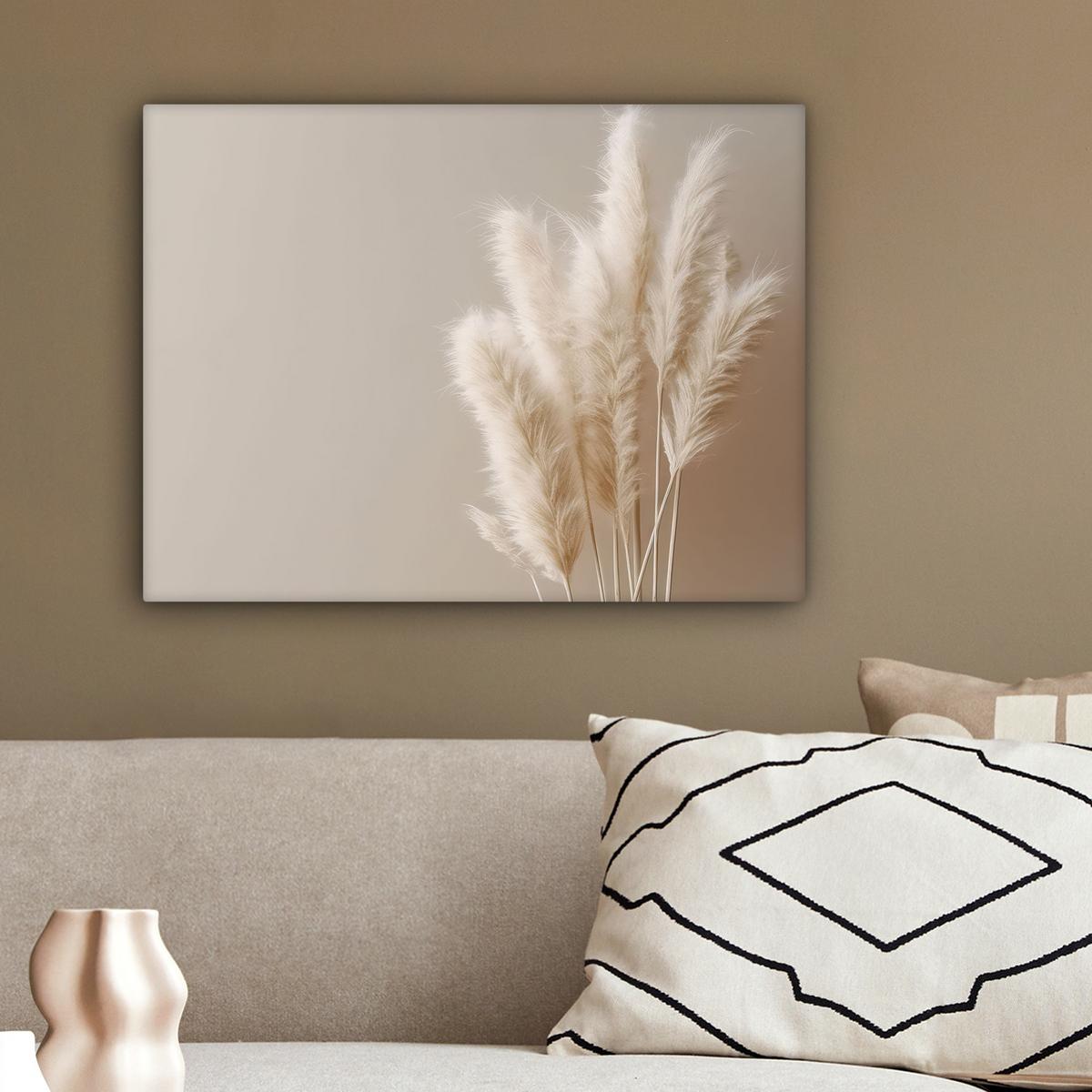 LEINWANDBILD Pampasgras - Federn - Pastell - Weiß Wandbild 40x30 cm - Naturfarben, Textil (40/30cm) - MuchoWow