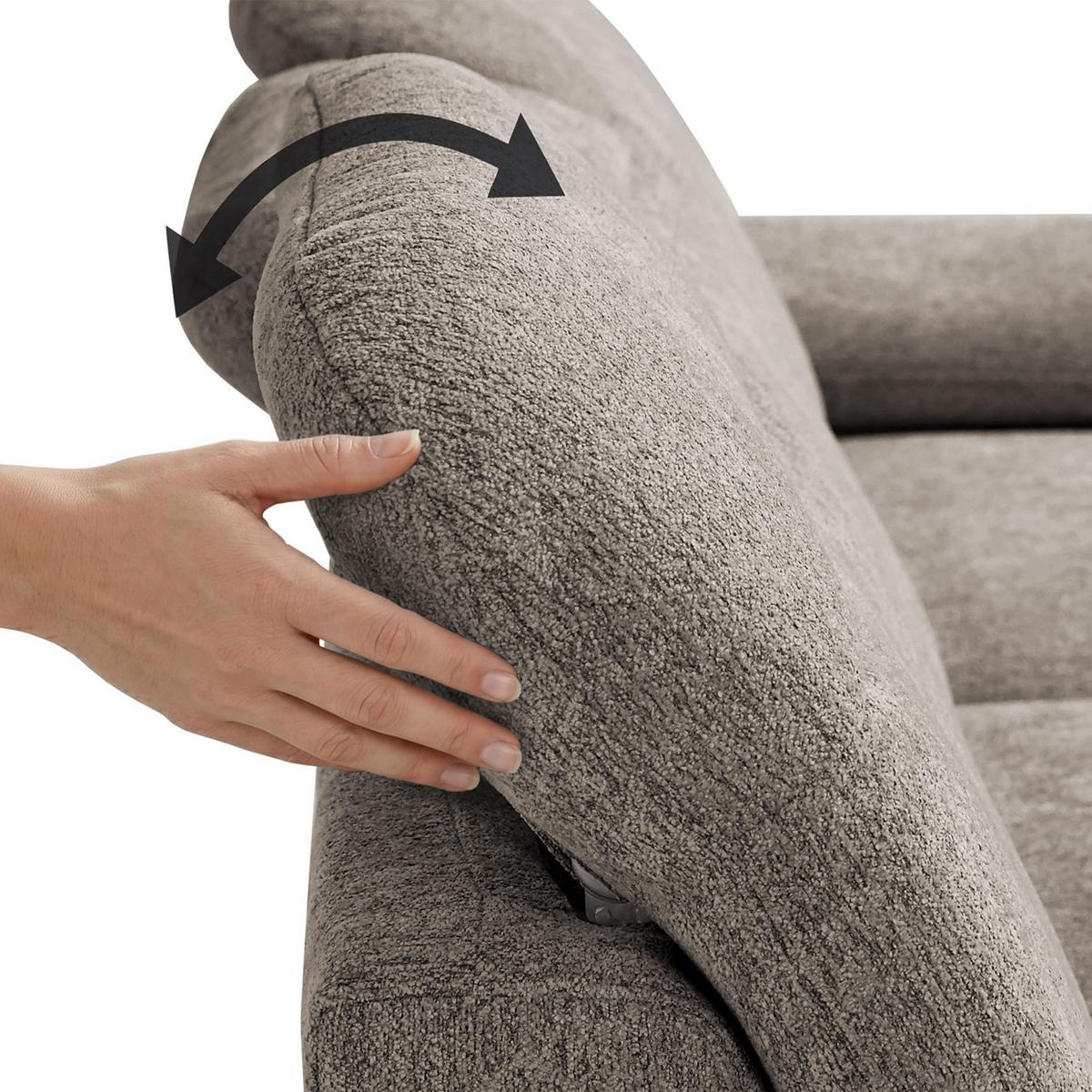 ECKSCHLAFSOFA Sora Mini mit verstellbaren Kopfstützen und Schlaffunktion, Chenille-Stoff, Hellbraun, Links - Hellbraun/Schwarz, Textil (285/190cm) - Beautysofa