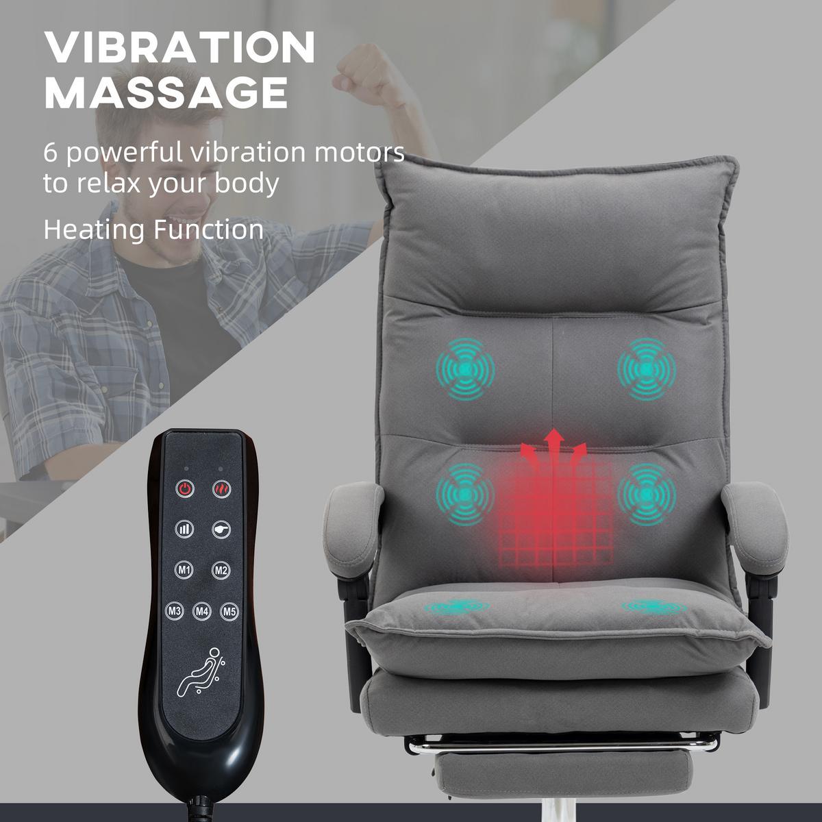 MASSAGE-BÜROSTUHL, Schreibtischstuhl mit Heizfunktion, Liegefunktion, Grau - Grau, Kunststoff (74/121.5/66cm) - Vinsetto
