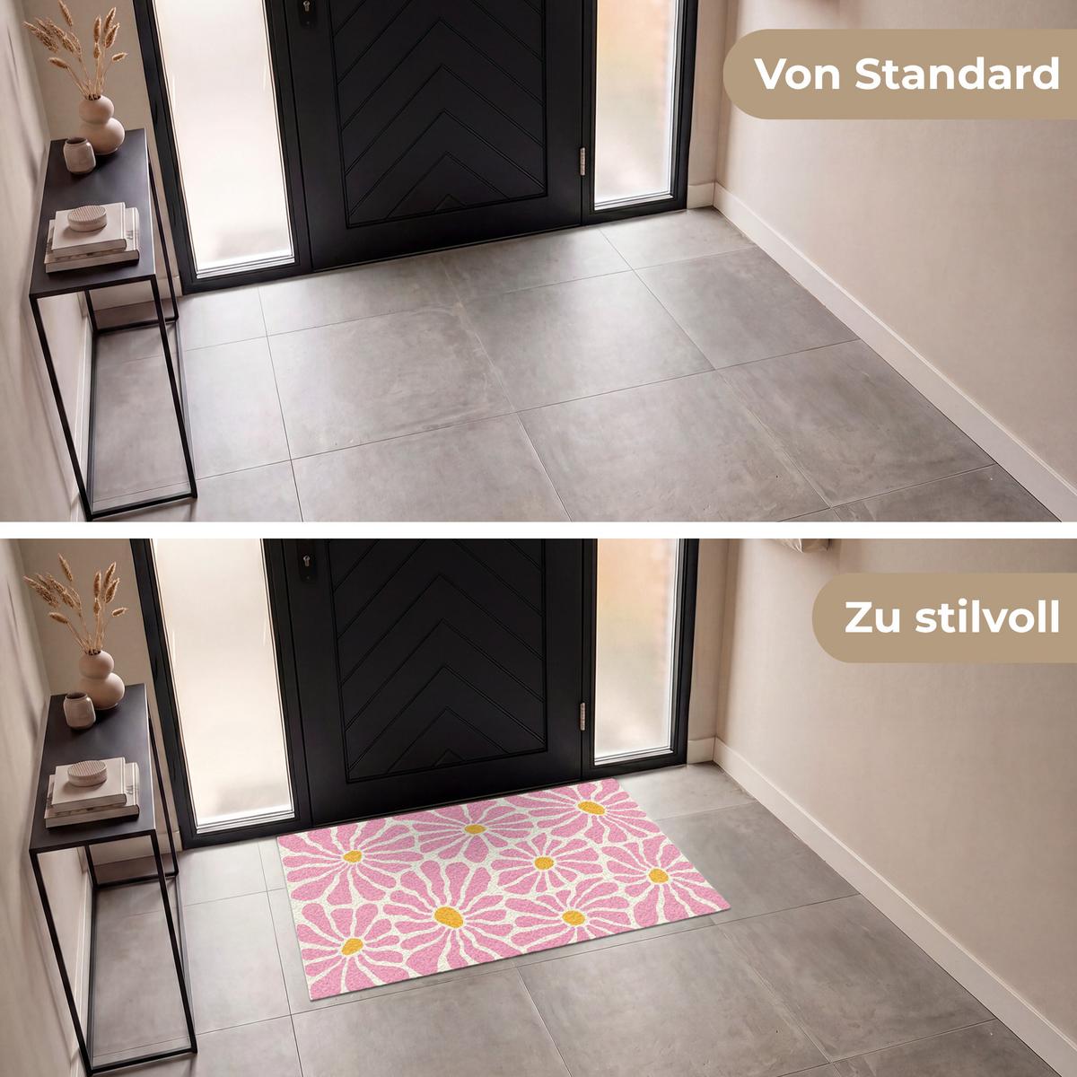 FUSSMATTE Blumen - Muster - Rosa - Beige - Orange Sauberlaufmatte 120x80 cm - Rosa, Kunststoff (120/0.4cm) - MuchoWow