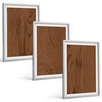 BILDER SET 3er Set - 40x60 cm Silberner Rahmen - Holzstruktur, Rinde, Minimalismus - Silberfarben, Kunststoff (40/60cm) - TULUP