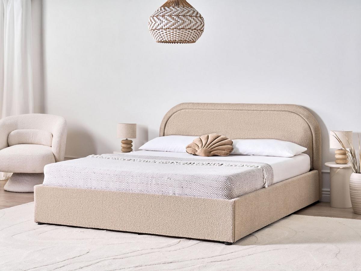 BETT mit Stauraum 160/200 cm Bouclé Beige Quillien - Beige, Textil (160/200cm) - Beliani