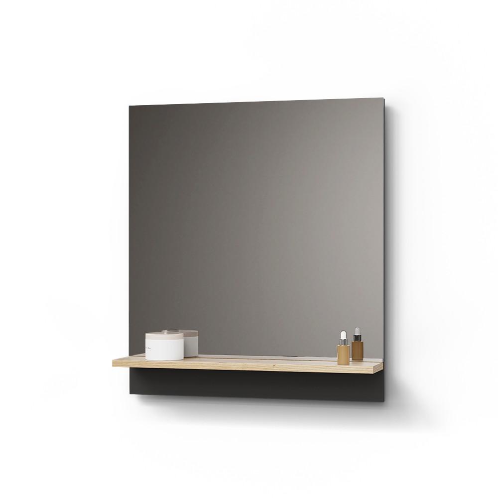 BADSPIEGEL Timavo Anthrazit 60 x 67 cm mit Regal - Anthrazit, Holzwerkstoff (60/67/14cm) - Livinity®