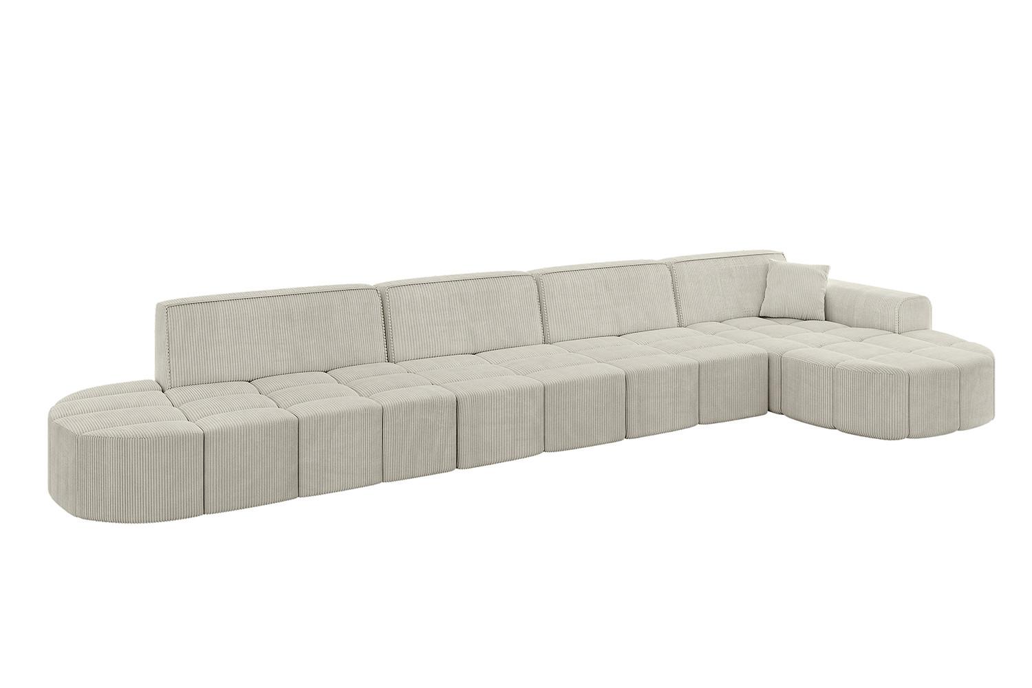 ECKSOFA Ottomane Rechts LIVO-L3 - 422x173x79,5 cm Creme - Hellgrau/Creme, Holzwerkstoff/Textil (422/173cm) - ALTDECOR