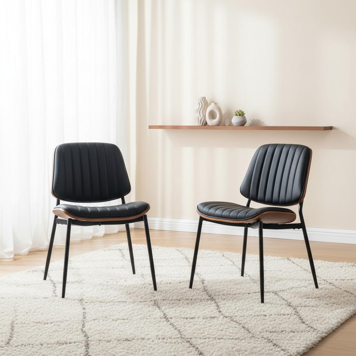 ESSZIMMERSTÜHLE 2er-Set Mid-Century Modern - Schwarz, Leder (57/83/48cm) - Urban Meuble