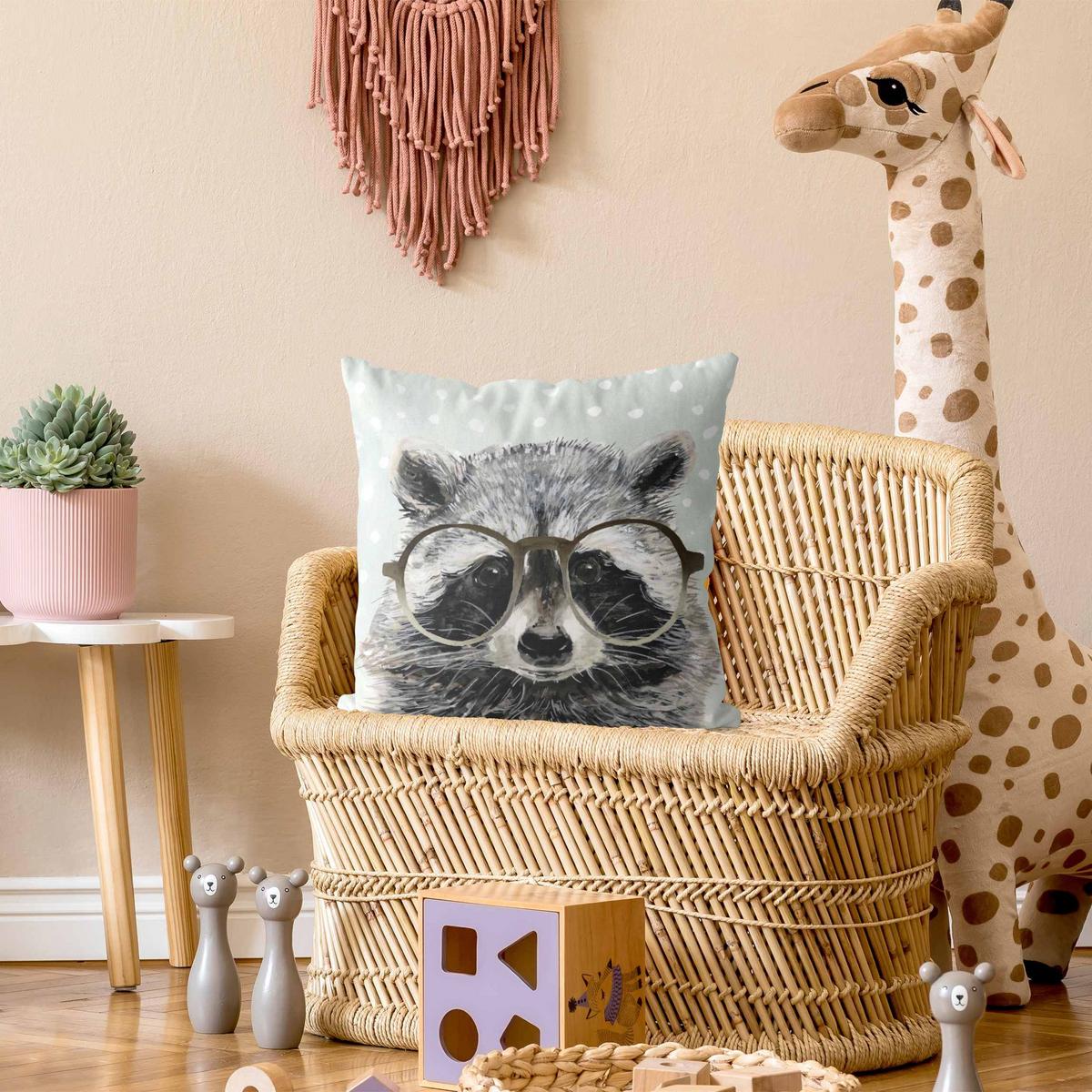 KISSENBEZUG Bebrillte Tiere - Waschbär 40/40 cm - Grau, Textil (40/40cm) - Bilderwelten
