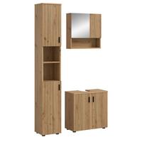 BADMÖBEL-SET Eiche Artisan 3-teilig 105 cm, Badkombination mit Rillen-Optik - Schwarz/Eiche Artisan, Glas/Holzwerkstoff (105/192/30cm) - Inn.Furn