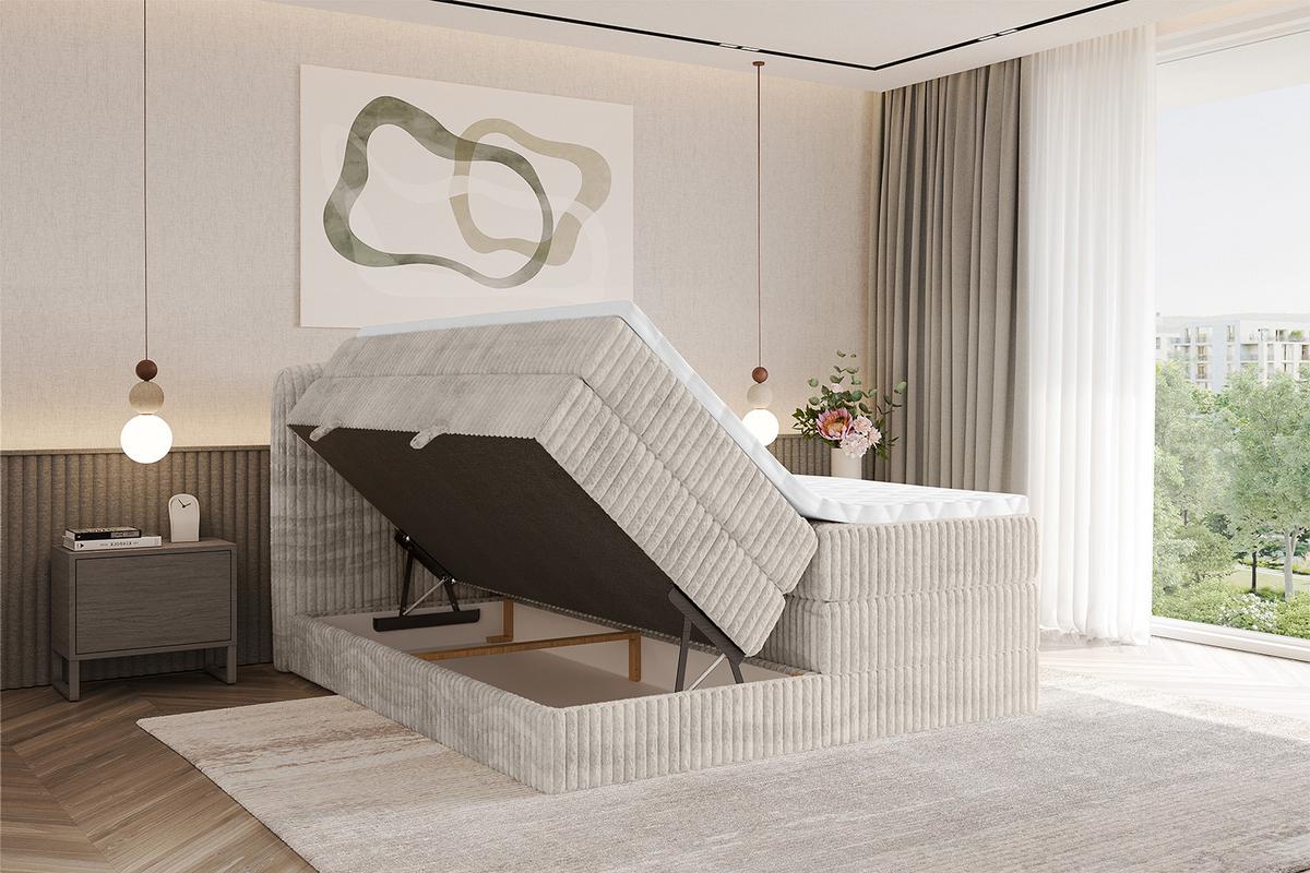 BOXBETT mit Matratze H3|H4 - NINA KING - 200x200 cm - Creme - Creme, Holzwerkstoff (200/200cm) - ALTDECOR
