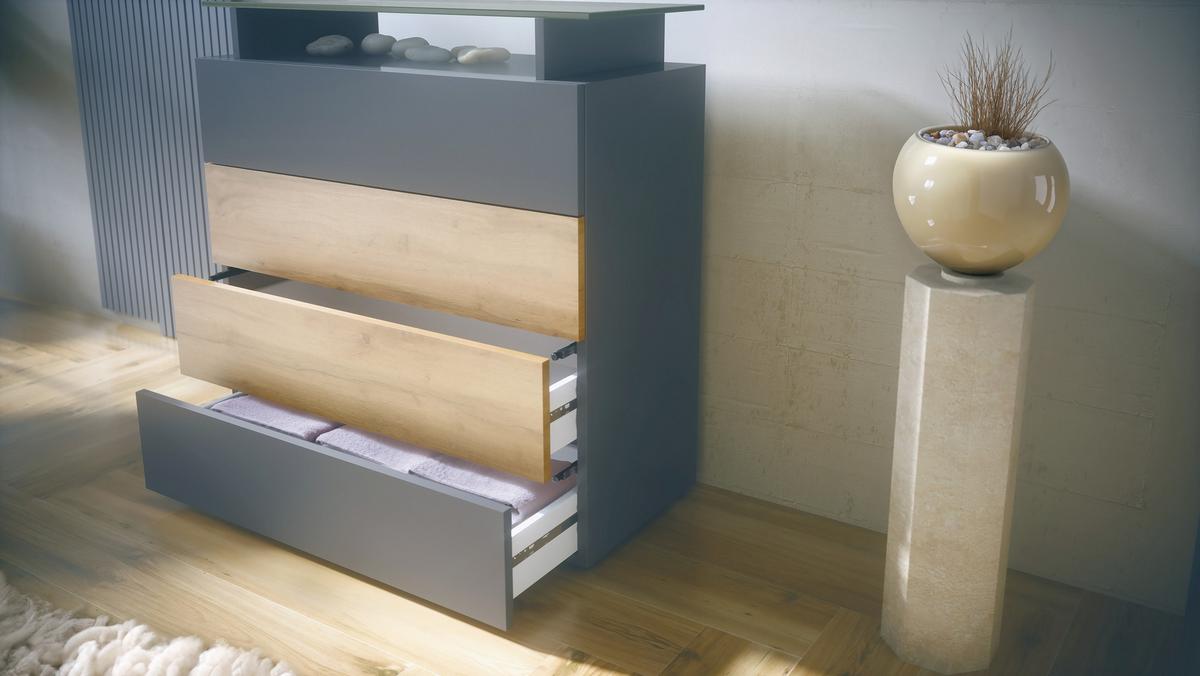 KOMMODE Pavos Anthrazit matt / Eiche Evoke - Eichefarben/Anthrazit, Holzwerkstoff (76/80/33cm) - Vladon
