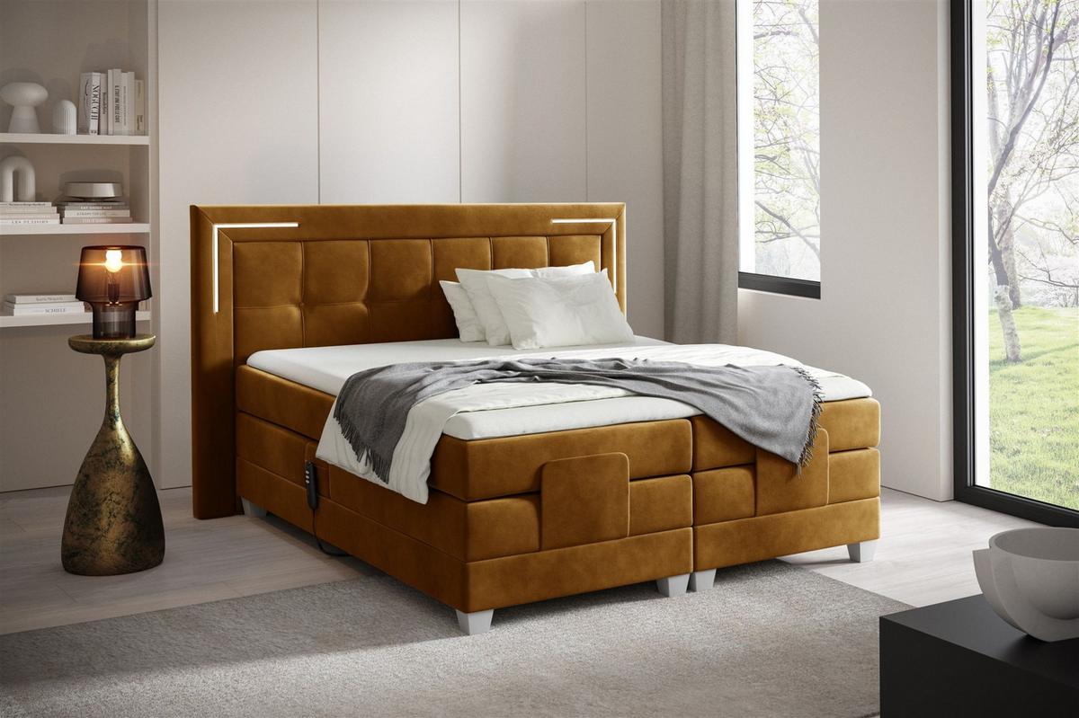BOXSPRINGBETT Bett Elektrisch Dores - Currygelb, Holzwerkstoff/Textil (200/200cm) - Fun Möbel