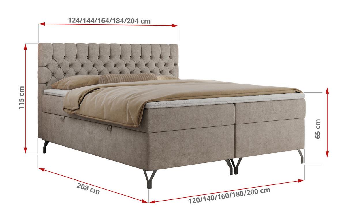 BOXBETT GRIMALDI 140/200 Beige Struktur - H4 - Beige, Holz/Textil (140/200cm) - MKS