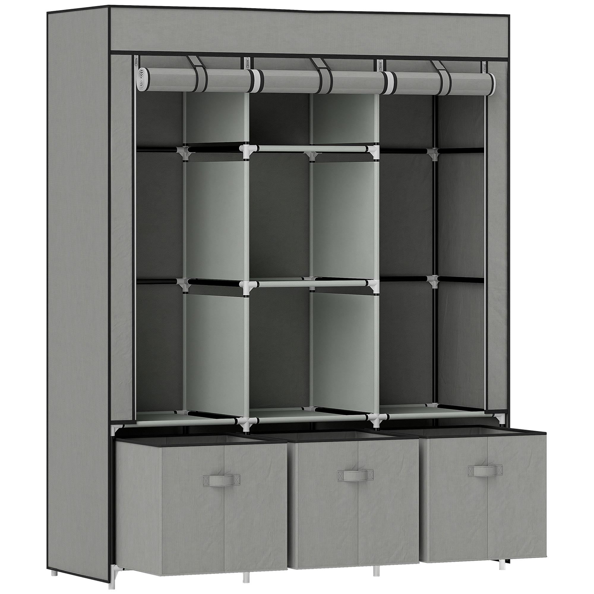 STOFFSCHRANK Stahl Vliesstoff Hellgrau - Hellgrau, Kunststoff (43/162.5/125cm) - HOMCOM