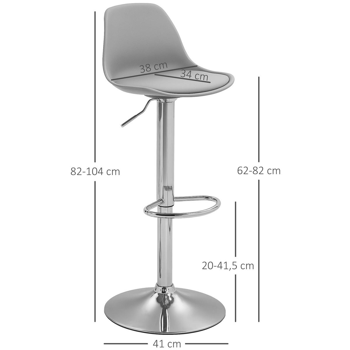 BARHOCKER 2er Set, Gepolstert Barstuhl mit Stahlgestell, Lehne für Küche Grau - Grau, Leder (42/104/41cm) - HOMCOM