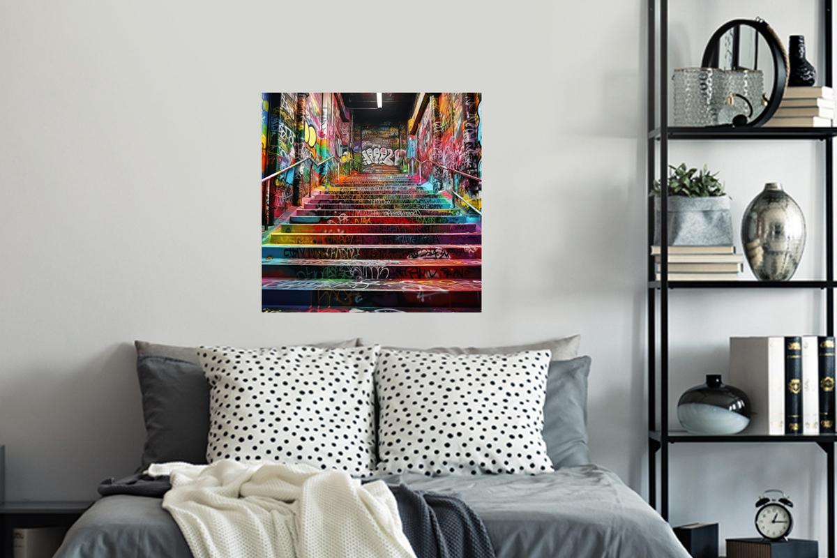 WANDTATTOO Treppe - Graffiti - Farben - Kunst Wanddeko 50x50 cm - Multicolor, Kunststoff (50/50/0.1cm) - MuchoWow
