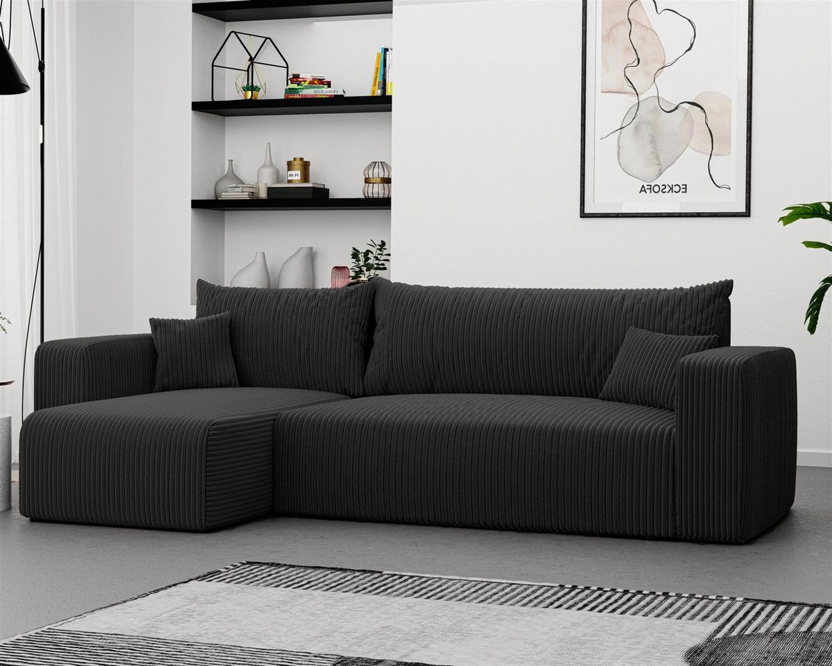 ECKSOFA Luna Mit Schlaffunktion - Schwarz, Holzwerkstoff/Textil (248/145cm) - Fun Möbel