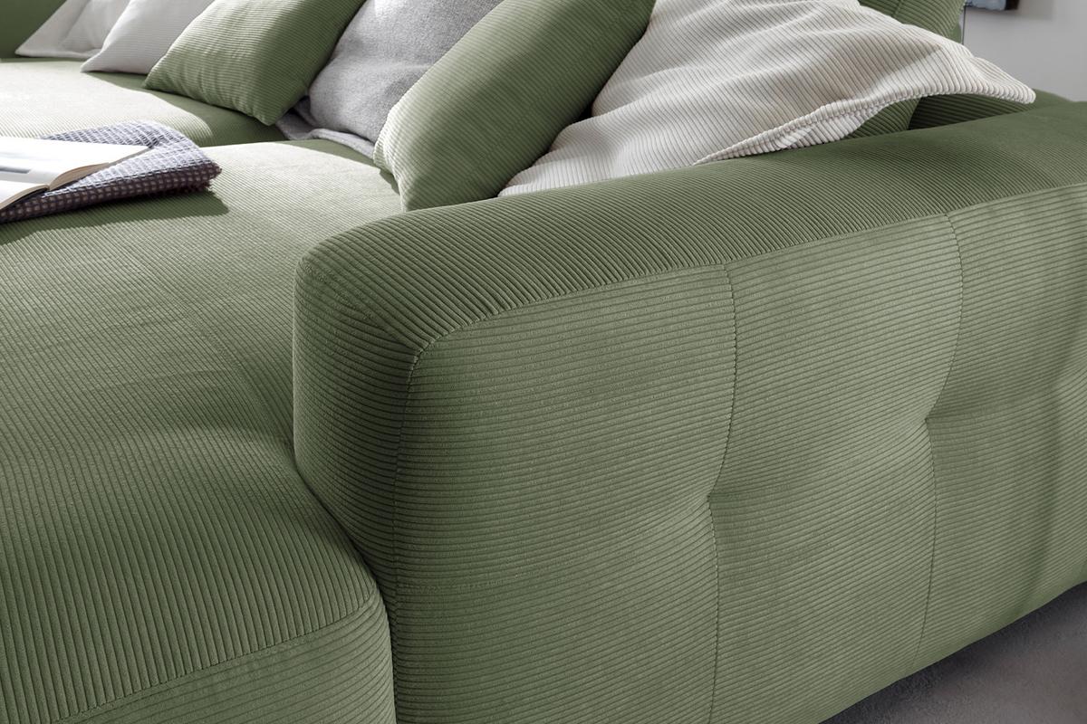 BIG SOFA MIKA Grün Cord - Schwarz/Olivgrün, Kunststoff/Textil (300/86/167cm) - KAWOLA