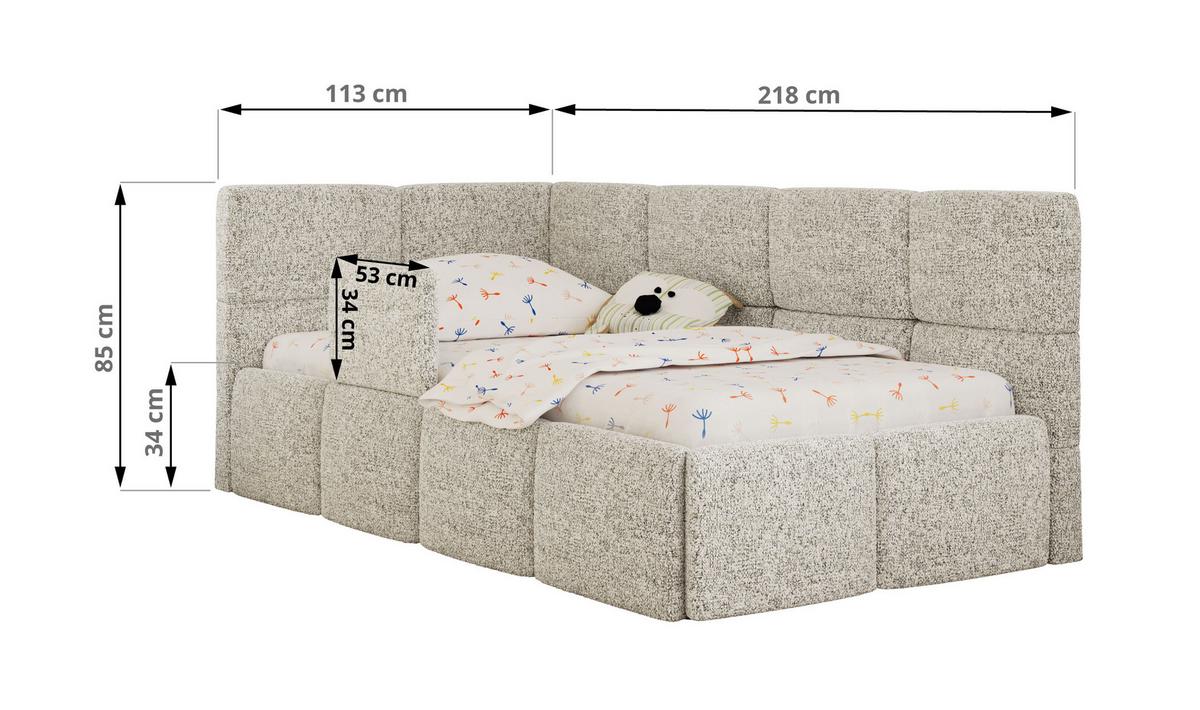 POLSTERBETT ARVO ALTA 90/200 - Beige Struktur - Taschenfederkernmatratze - Links - Beige, Textil (90/200cm) - MKS