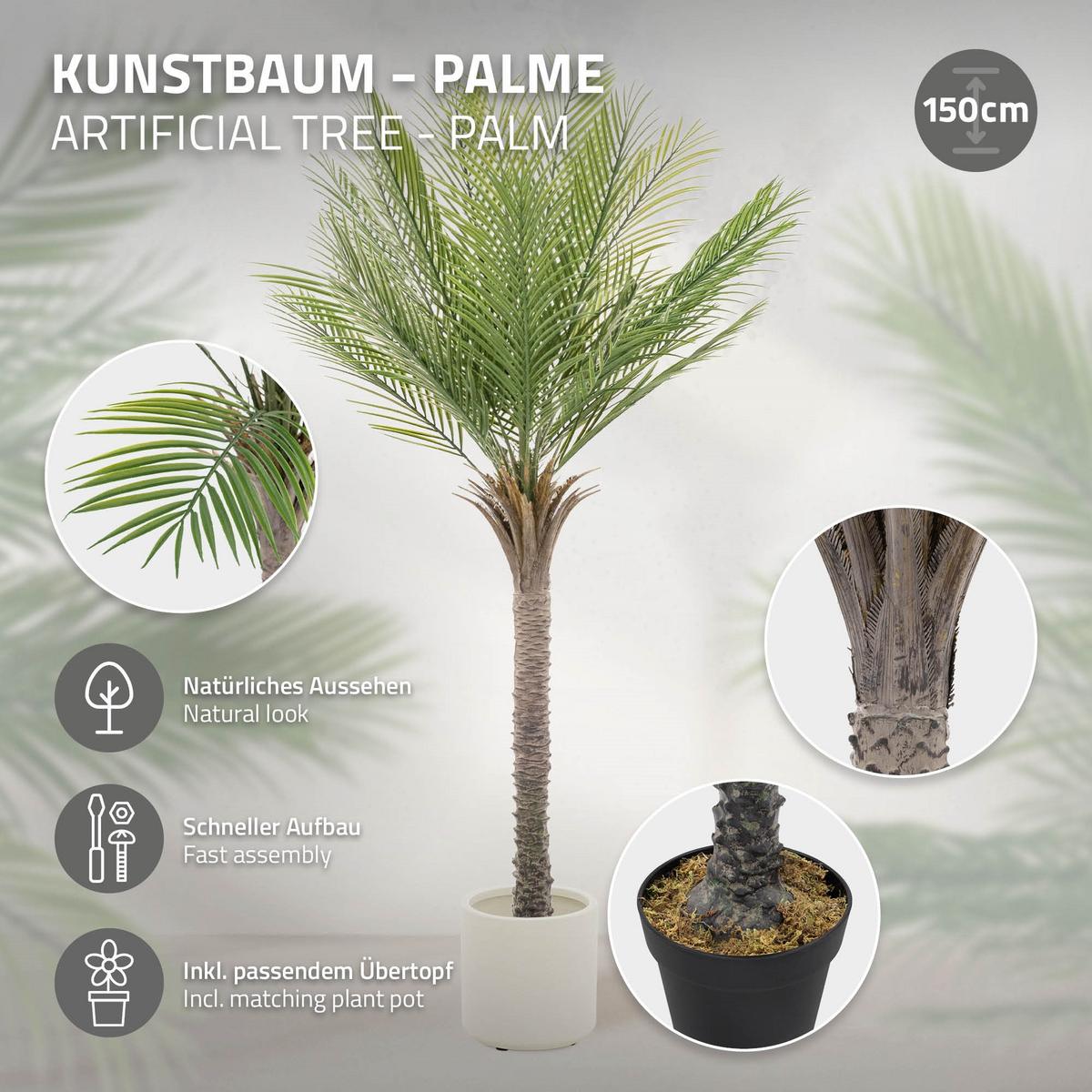 KUNSTPFLANZE Palme - Anthrazit/Grün, Holz/Kunststoff (150cm) - ML-DESIGN