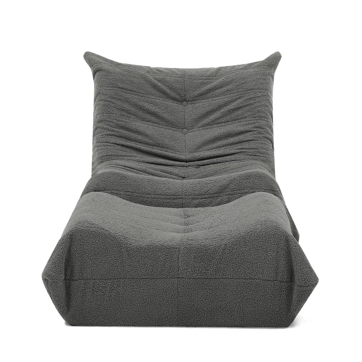 LAZY SOFA Teddyfell Optik mit Hocker weich & ergonomisch - Grau, Textil (100/70/90cm) - Urban Meuble