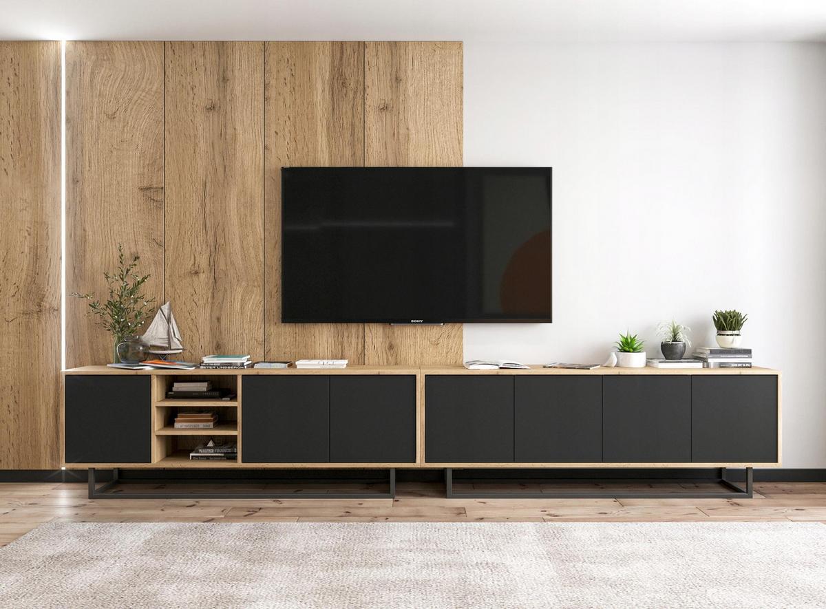 TV-SCHRANK 2-er Set Apollo Eiche wotan Schwarz Matt 150 cm - Schwarz, Holzwerkstoff/Metall (300/53/35cm) - Meble Lindner