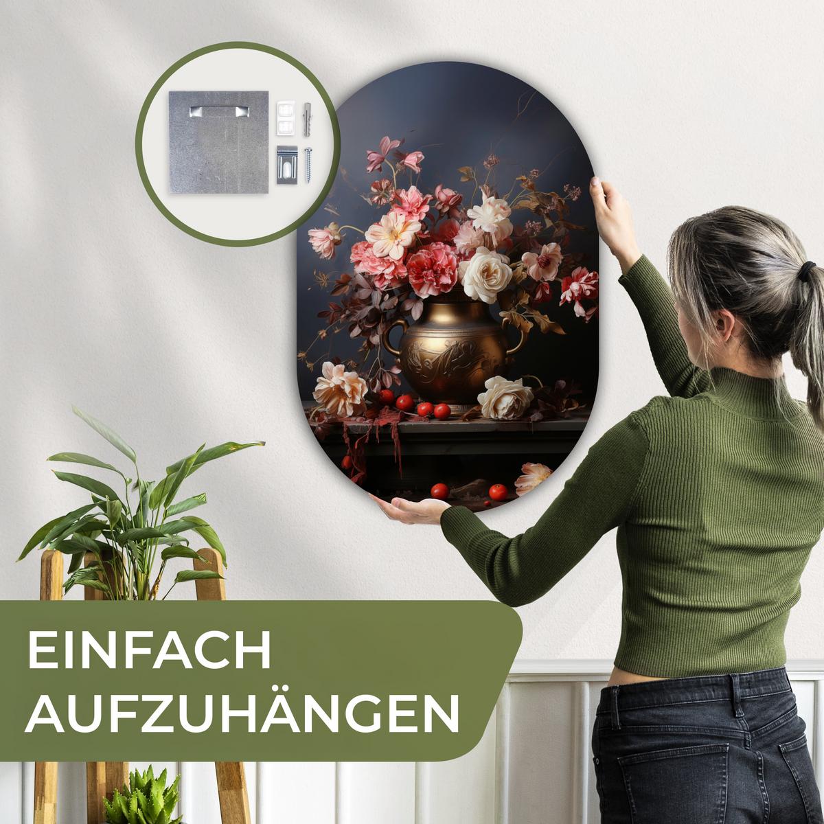 WANDBILD Stilleben - Blumen - Rosen - Blumenstrauß - Vase Wanddeko Schlafzimmer 60x90 cm - Dunkelbraun, Kunststoff (60/90cm) - MuchoWow