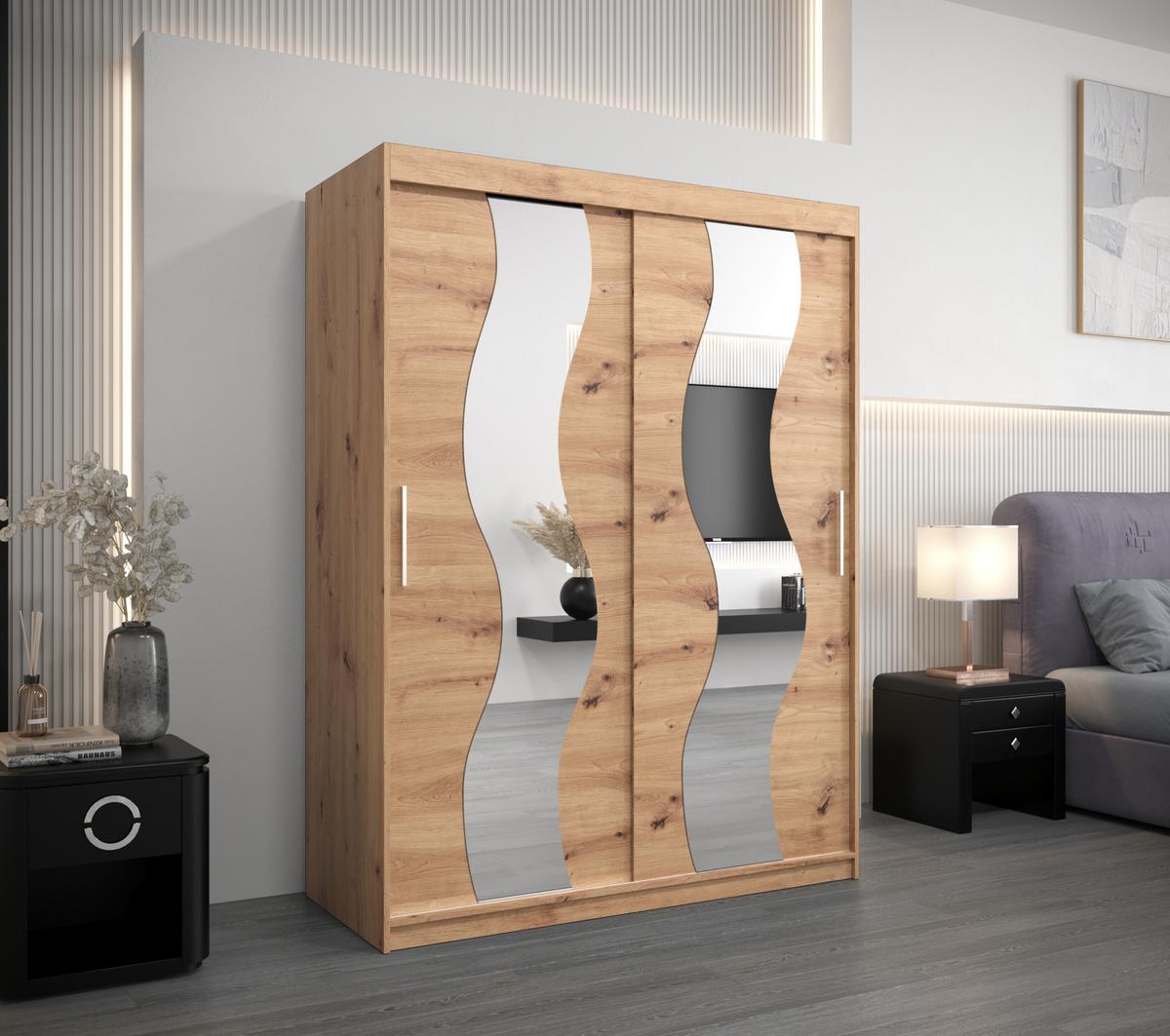 SCHWEBETÜRENSCHRANK 200/150/62 2-türig - Silberfarben/Eiche Artisan, Holz/Kunststoff (150/200/62cm) - MÖBEL KRYSPOL