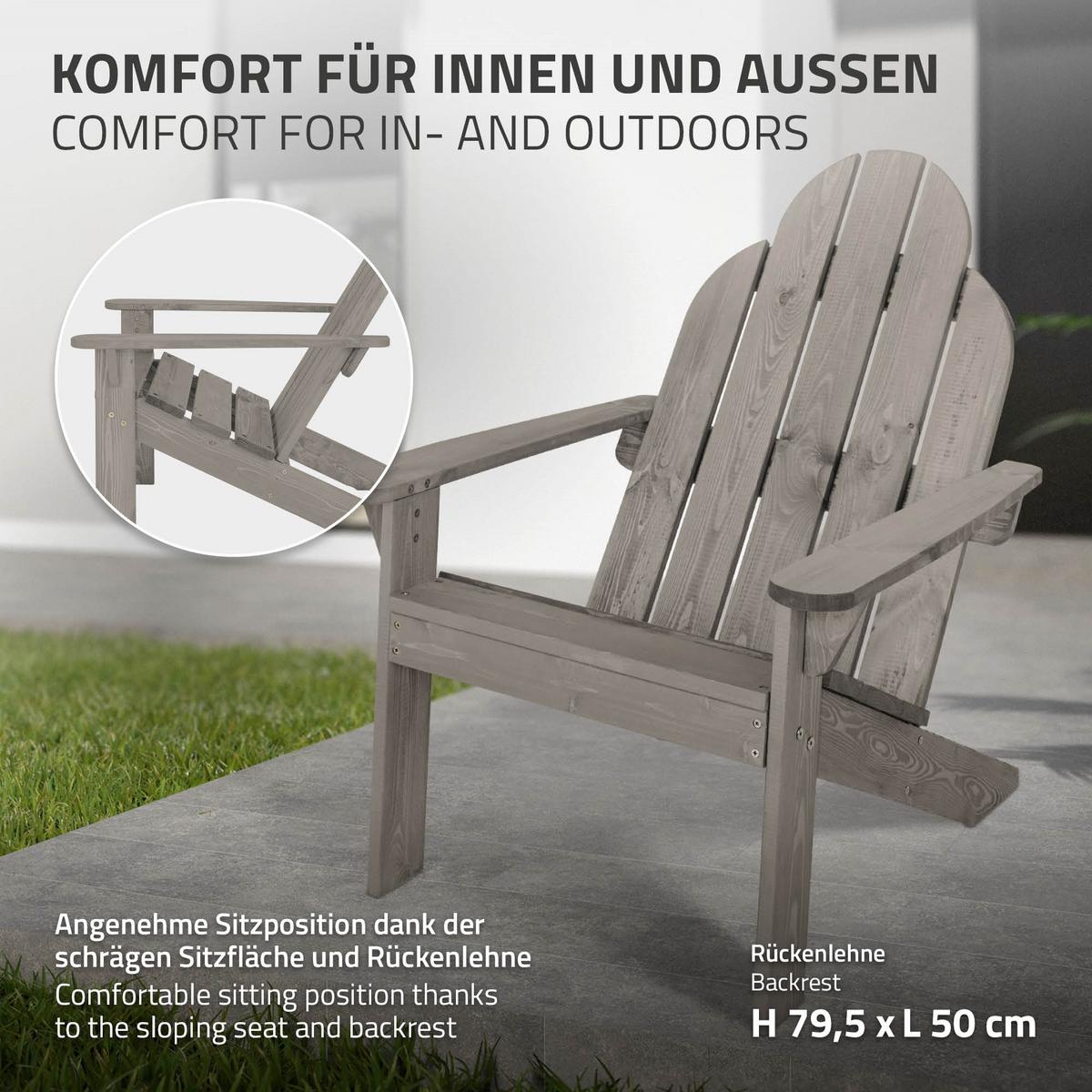 ADIRONDACK-GARTENSTUHL 2er Set aus Tannenholz Grau - Grau, Holz (89/92.5/70cm) - ML-DESIGN