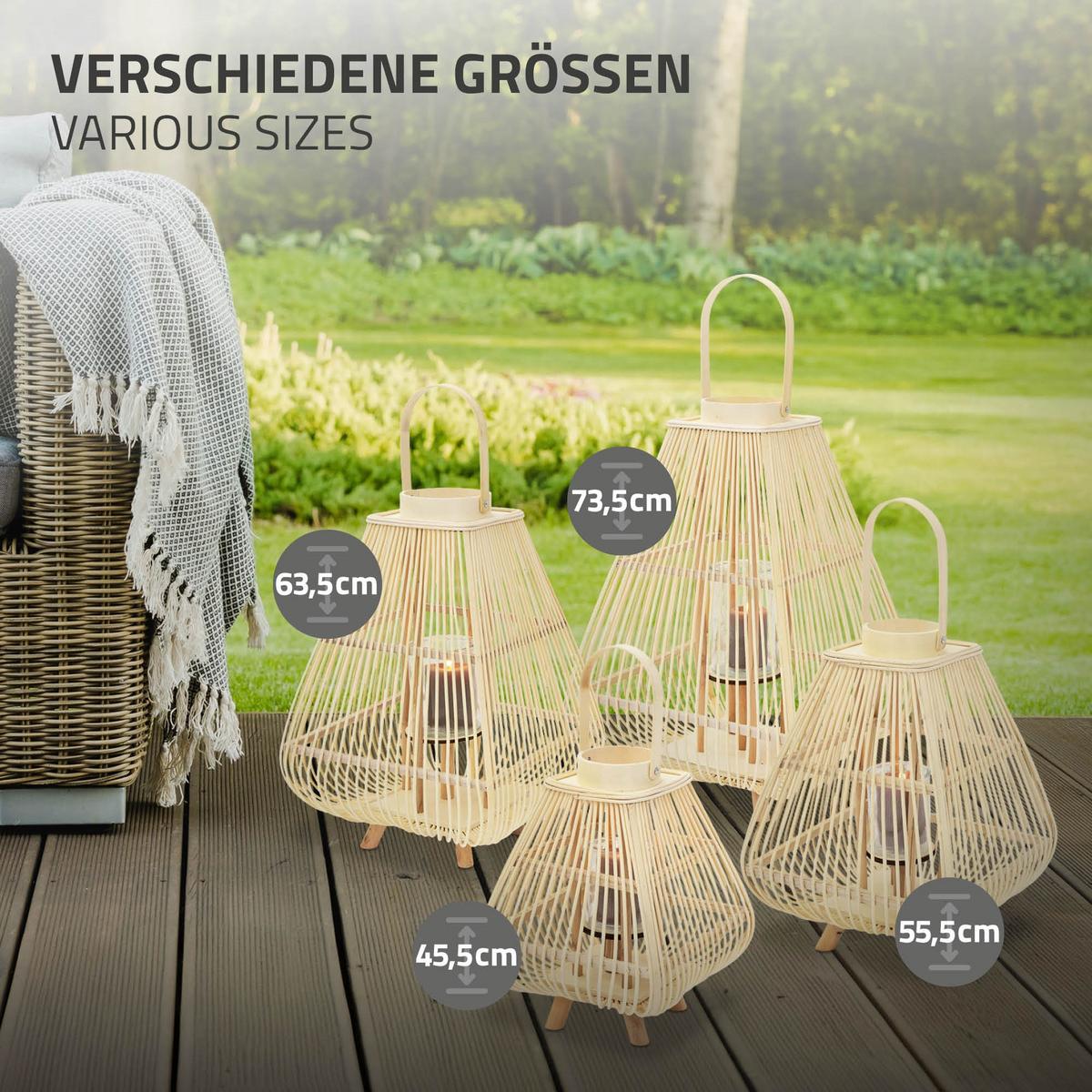 BAMBUS LATERNE H: 63,5 cm Holzfarbe Boho Stil - Naturfarben, Holz (33/63.5/33cm)