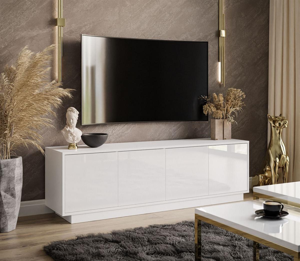 TV-ELEMENT SANAYI auf Sockel Hochglanz Weiß - Weiß, Holzwerkstoff (156/47/38cm) - Lookway