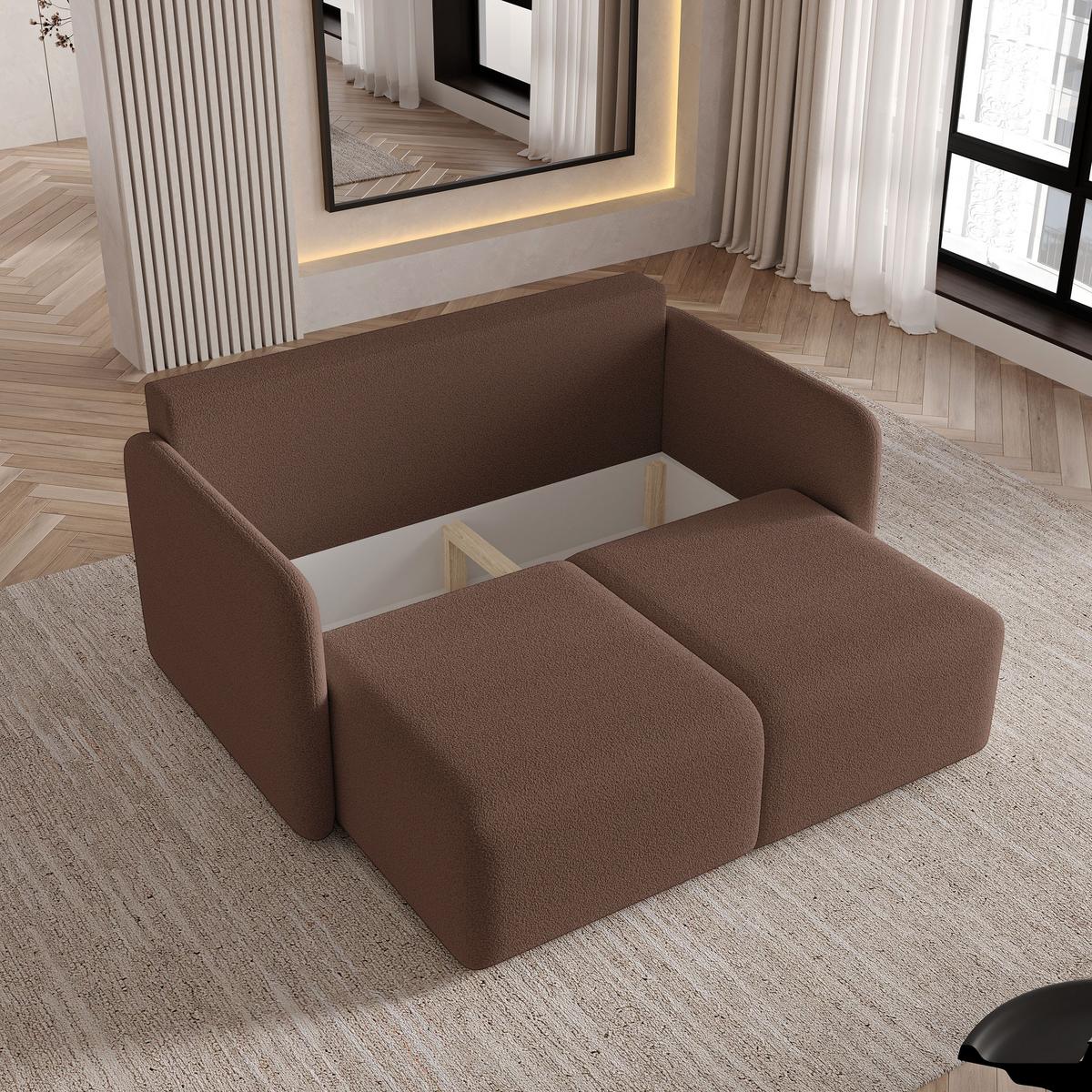 BETTSOFA SUVI II Q Braun Bucle-Stoff mit Schlaffunktion - Braun, Textil (90/85/153cm) - MASSENO