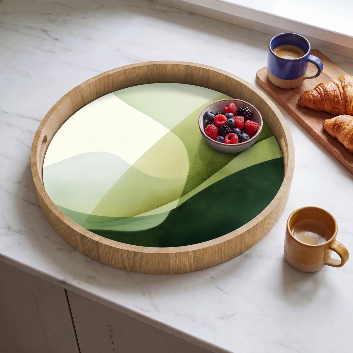 TABLETT Wellen - Abstrakt - Hellgrün - Ornamental 50x50 cm - Grün, Holz (50/5/5cm) - OnlyWow