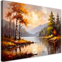 LEINWANDBILD Fluss Bäume Berglandschaft 60x40cm - Beige, Textil (60/40cm) - Feeby