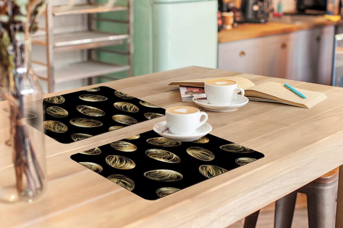 PLATZSETS 6er-Set Eier - Gold - Muster Placemats 45x30 cm - Schwarz, Kunststoff (0.3/45/30cm) - MuchoWow