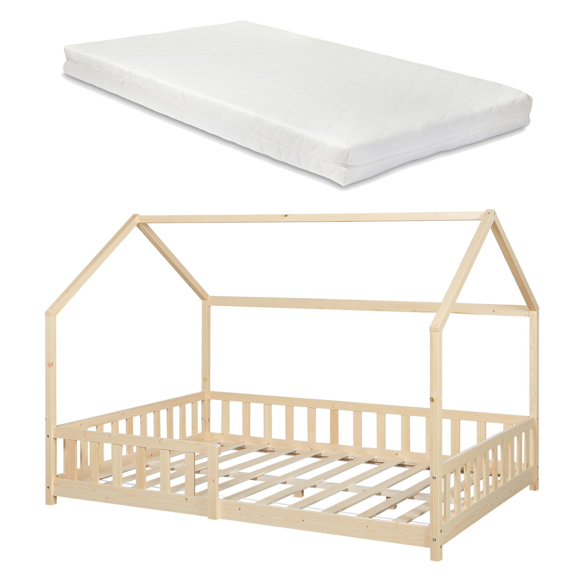HAUSBETT Hesel mit Matratze - Naturfarben, Holz/Textil (120/200cm) - [en.casa]