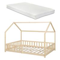 HAUSBETT Hesel mit Matratze - Naturfarben, Holz/Textil (140/200cm) - [en.casa]