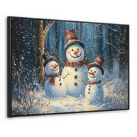 LEINWAND Bilder mit Rahmen - Schneemann - Schnee - Winter - Wald - 150x100 - Hellblau, Textil (150/100cm) - MuchoWow