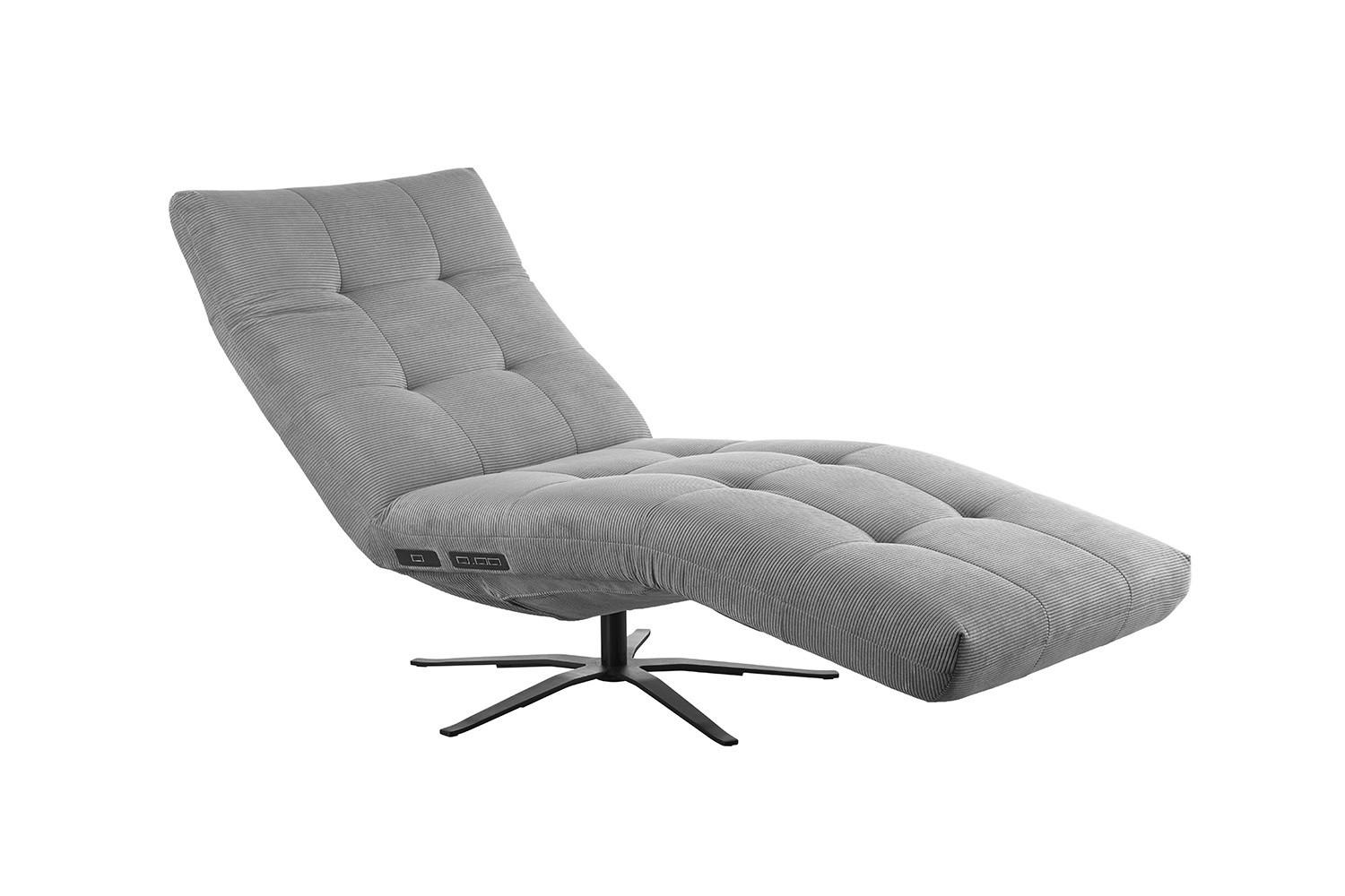 RELAXLIEGE LETICIA Grau Cord Drehbar (360°), Relaxfunktion - Schwarz/Grau, Textil/Metall (82/115/156cm) - KAWOLA