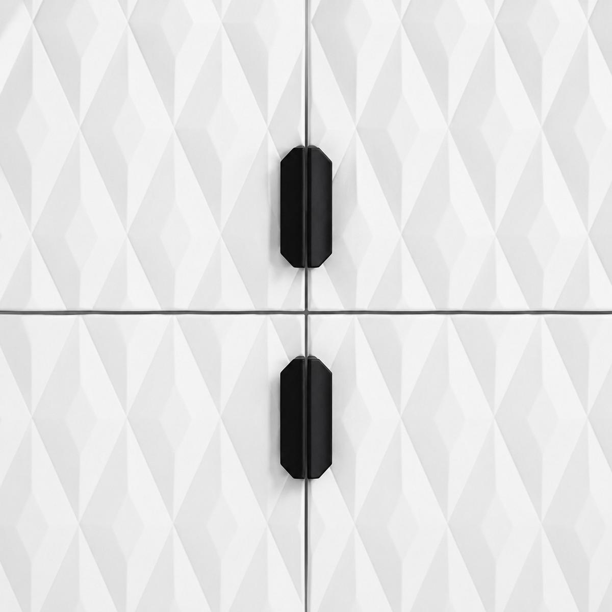 KOMMODE Montreal mit 4 Türen, dekorative 3D-Fronten, Highboard 100 cm, Weiß - Schwarz/Weiß, Holzwerkstoff/Metall (101/113/40cm) - Beautysofa