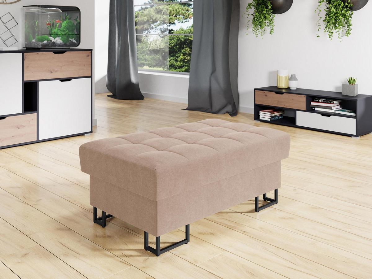 POLSTERHOCKER Laris - Hellrosa/Schwarz, Holz/Textil (106/44/67cm) - MIRJAN24