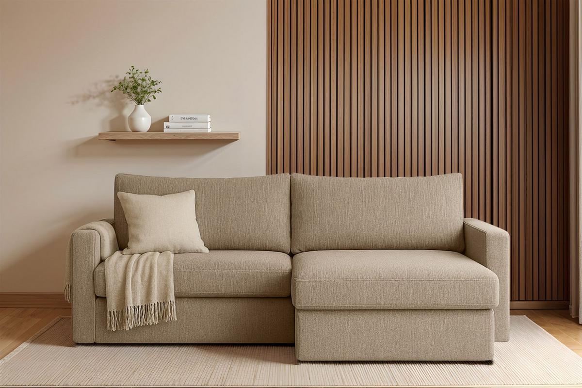 ECKSOFA Bendik In Faro - Beige, Holzwerkstoff/Textil (224/140cm) - Fun Möbel