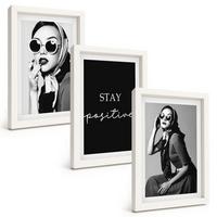 BILDER SET 3er Set - 20x30 cm Weißer Rahmen - Stilvolle Porträts von Frauen mit Brille - Weiß, Kunststoff (20/30cm) - TULUP