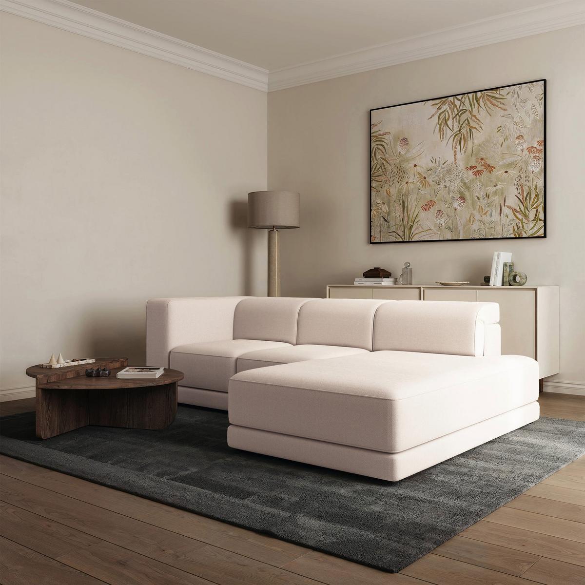 ECKSOFA Novals L-Form, 4-Sitzer, rechts 278 cm - Creme/Schwarz, Holz/Kunststoff (168/278cm) - Selsey