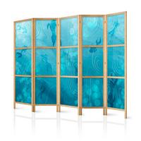 PARAVENT Japanischer 5-tlg 225x172 cm Fische Unter Wasser - Blau, Holz/Textil (225/172/3cm) - Muralo