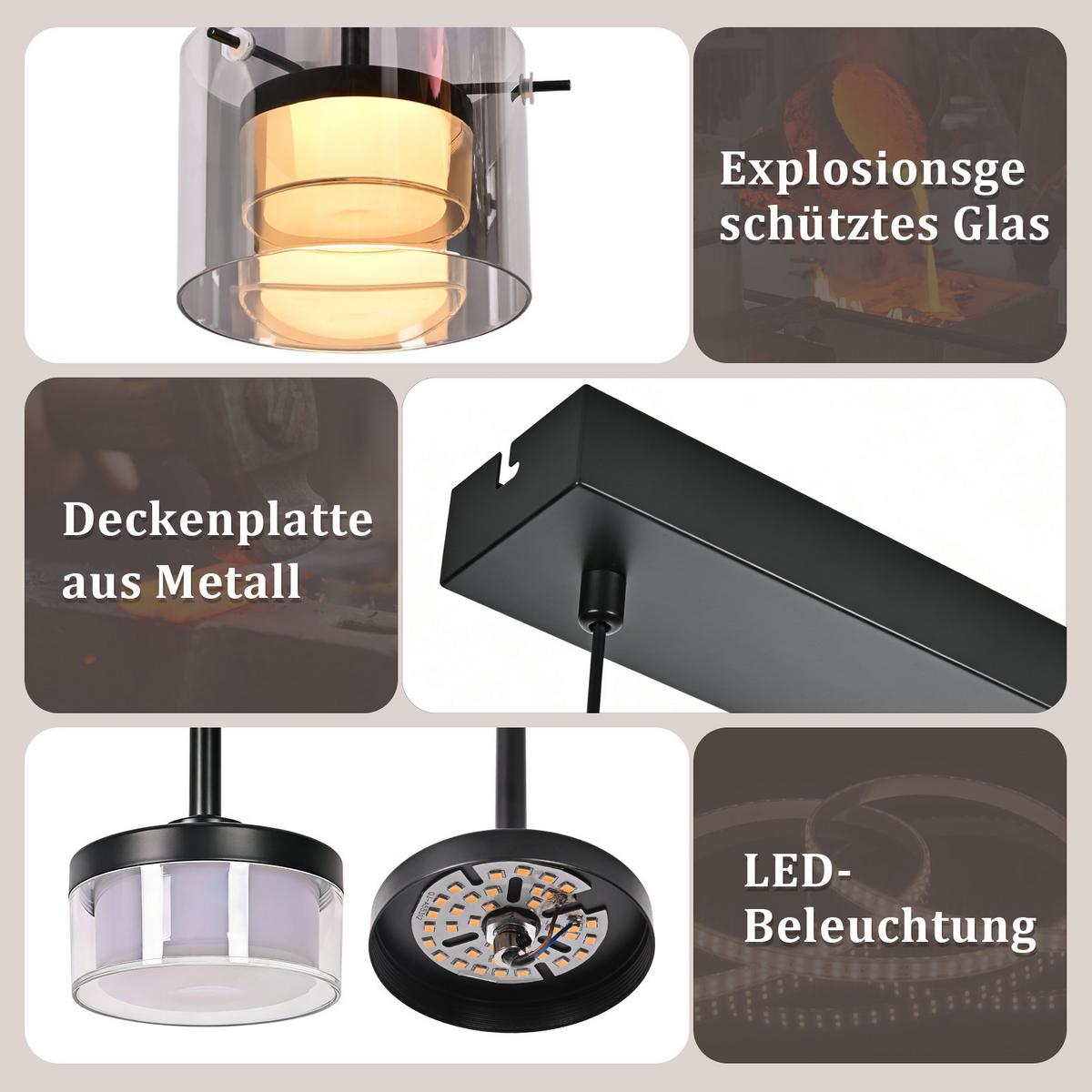 PENDELLEUCHTE Anvel 52/12/157 cm - Schwarz, Glas/Metall (52/12/157cm) - ZMH