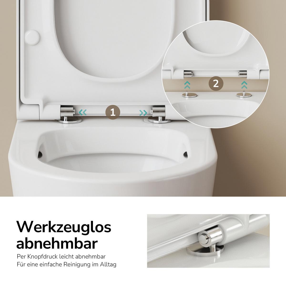 WAND-WC Set 49 x 36,5 cm inkl. WC-Sitz mit Absenkautomatik weiß glänzend - Weiß, Keramik (36.5/36/49cm) - EMKE
